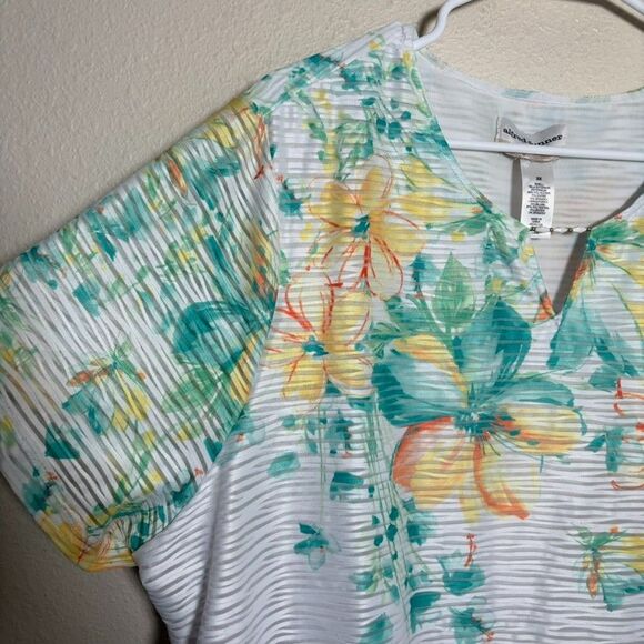 Alfred Dunner Blouse Women's 2X V-Neck Floral Short Sleeve Casual Top Sheer - Picture 5 of 8